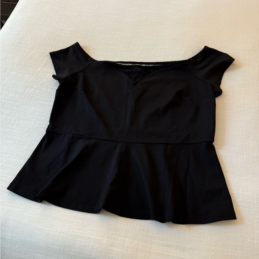 Black off the Shoulder Peplum with Lace Detail - Picture 5 of 7